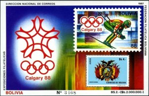 Bolivia 1987 MNH Stamps Souvenir Sheet Scott C320 Sport Olympic Games Skiing