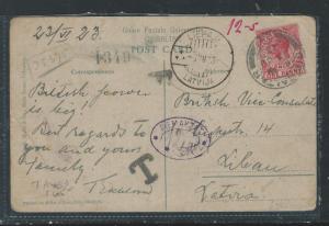 GIBRALTAR (P0912B) KGV PPC 1923 KGV 1D TO LATVIA, TAXED