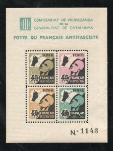 France - 1937 FOYER DU FRANÇAIS ANTIFASCISTE, SOUVENIR SHEET - Lot 0324055