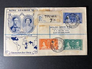 1937 Registered British KUT First Day Cover FEC Dar Es Salaam Local Coronation