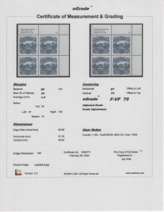 US Scott #2590 Plate Block #S2 MNH OG TAGGED eGraded With Certificate F-VF 75