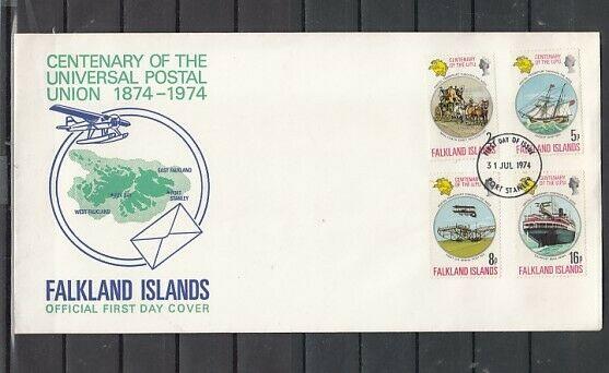 Falkland Is. Scott cat. 231-234. U.P.U. Centenary issue. First day cover.