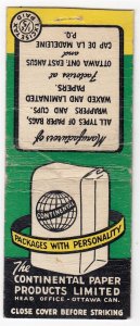 Canada Revenue 1/5¢ Excise Tax Matchbook CONTINENTAL PAPER PRODUCTS LIMITED