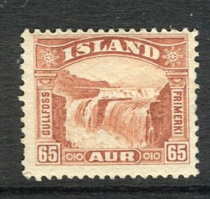 ICELAND; 1931 early Gullfoss Falls fine Mint hinged 65a. value