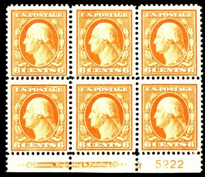 U.S. #379 MINT PL# BLOCK OF 6 OG NH