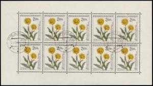 ✔️ CZECHOSLOVAKIA 1960 FLORA FLOWERS MINISHEET- MI. 1234/1239 (o) USED [CSB4A]