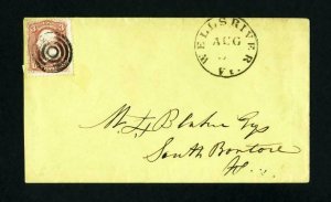 # 65 on cover from Wells River, Vermont to South Boston, Mass. dated 8-5-1860's