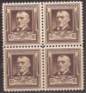 US Stamp - 1940 10c American Poet James Whitcomb Riley - 4 Stamp Block #868