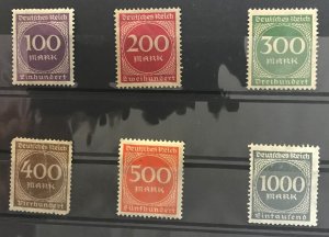 1922-23 Germany Numerals of Value Sc 229-234 CV $1.50 Lot 549