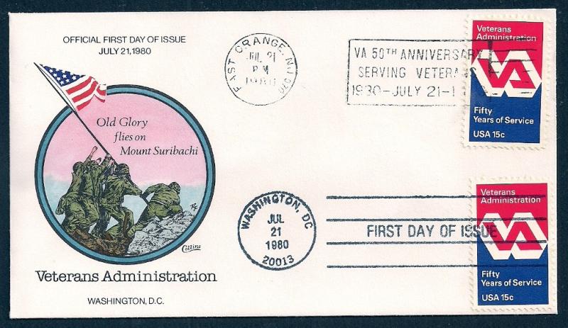 UNITED STATES FDC 15¢ Veterans Admin DUAL 1980 Collins H-P