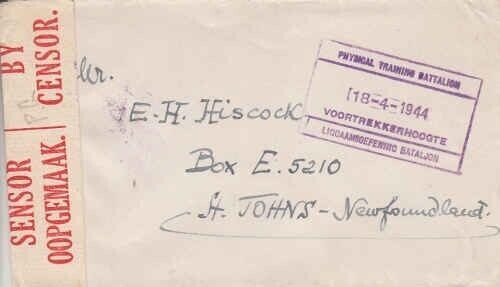 South Africa WWII Unfranked Censor Cover to Newfoundand