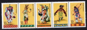 Scott #3076a (3073-3076) American Indian Dances Strip of 5 Stamps - MNH