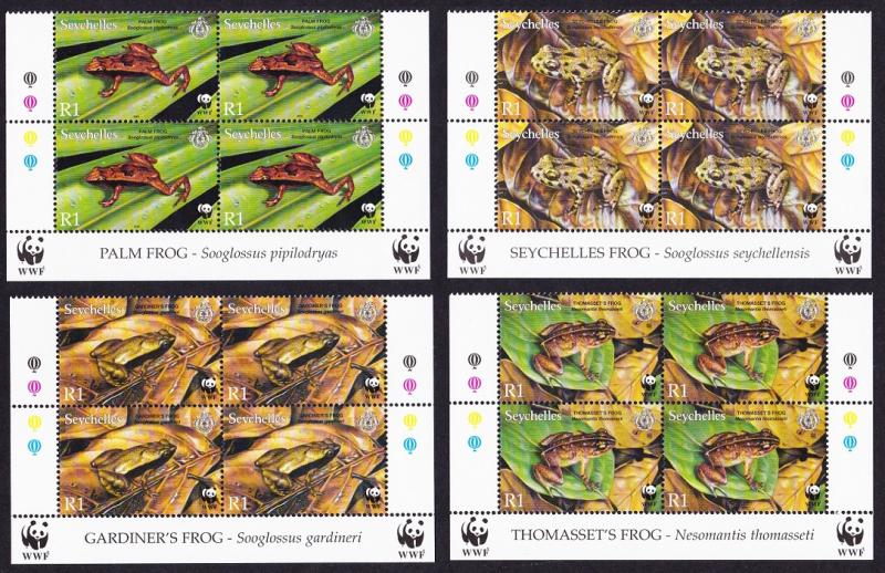 Seychelles WWF Frogs 4v Blocks with Latin and English Name SG#917/20 SC#831-34