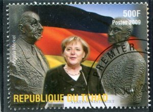 Chad 2009 ANGELA MERKEL Chancellor of Germany 1 value Perforated Fine used