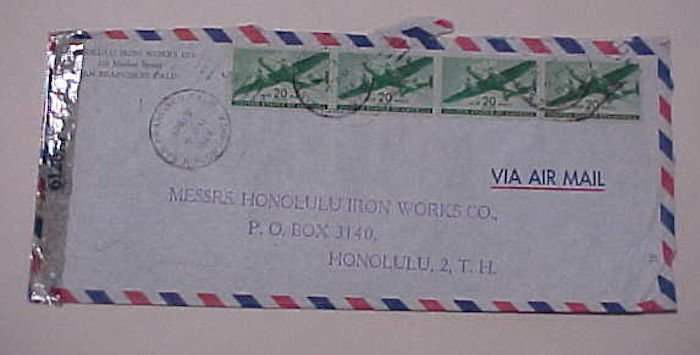 HAWAII  CENSORED  COVER 1944 TO US 80cents AIRMAIL