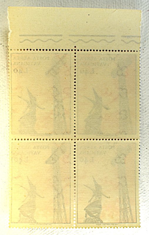 VATICAN CITY STAMP SCOTT #C48 RADIO MAST ST. GABRIEL STATUE 4 BLOCK MNH, 1967