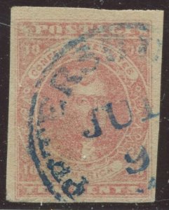 Confederate States 5 Used Stamp with Blue Dated Petersburg (GA) Cancel BX5203