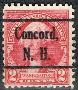1932 2c WASHINGTON precancel f/ CONCORD NH (707-L-2 var1) Uncommon !!