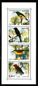 Mayotte MNH Scott #181 Souvenir sheet of 4 Birds: Souimanga, Drongo, Oiseau-l...