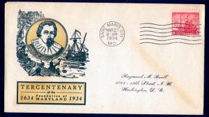 US #736 FIRST DAY COVER, Maryland, Colorful Linprint cachet,  VERY NICE and f...