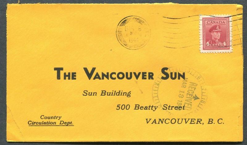 CANADA WWII BLACK OUT CANCEL COVER PRINCE RUPERT