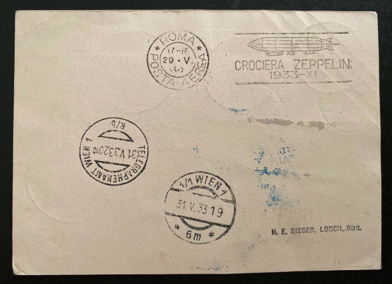 1933 Italy Graf Zeppelin Flight Postcard Cover to Vienna Austria LZ 127 # C41