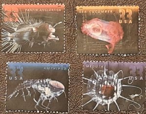 US Scott # 3439,3940,3942,3943: four used 33c Deep Sea Creature;2000; VF; off pp