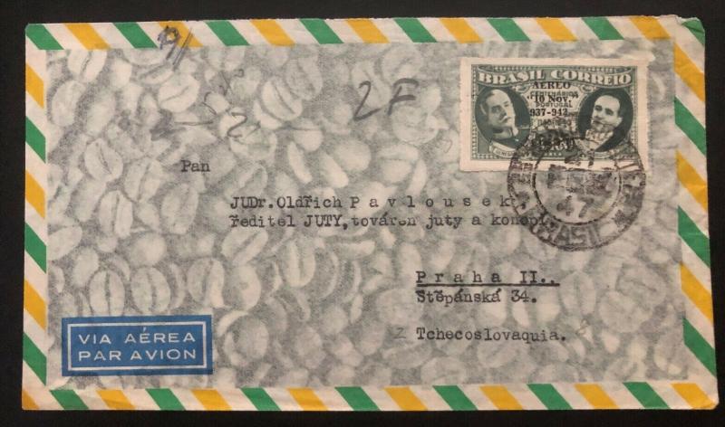 1947 Sao Pablo Brazil Airmail Commercial Cover To Prague Czechoslovakia