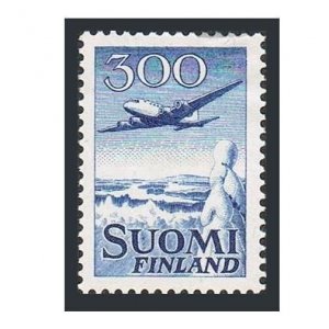 Finland C4,hinged.Michel 488. Air Post 1958.Douglas DX-6 over winter landscape.