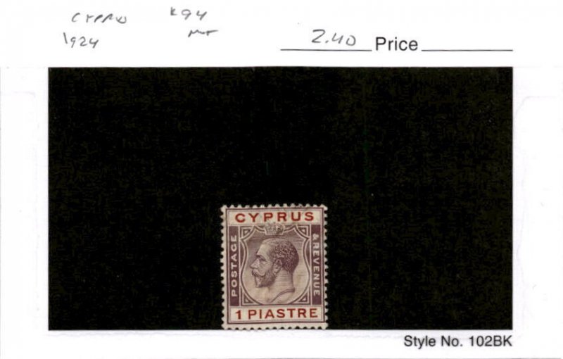 Cyprus, Postage Stamp, #94 Mint No Gum, 1924 King George (AB)