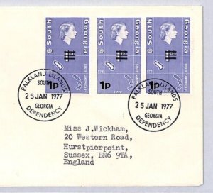 Falklands SOUTH GEORGIA Cover Surcharges GB Sussex 1977 {samwells-covers}ZT46