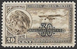 MEXICO 1932 30c on 20c Surcharged Arms and Airplane Airmail Sc C46 MH