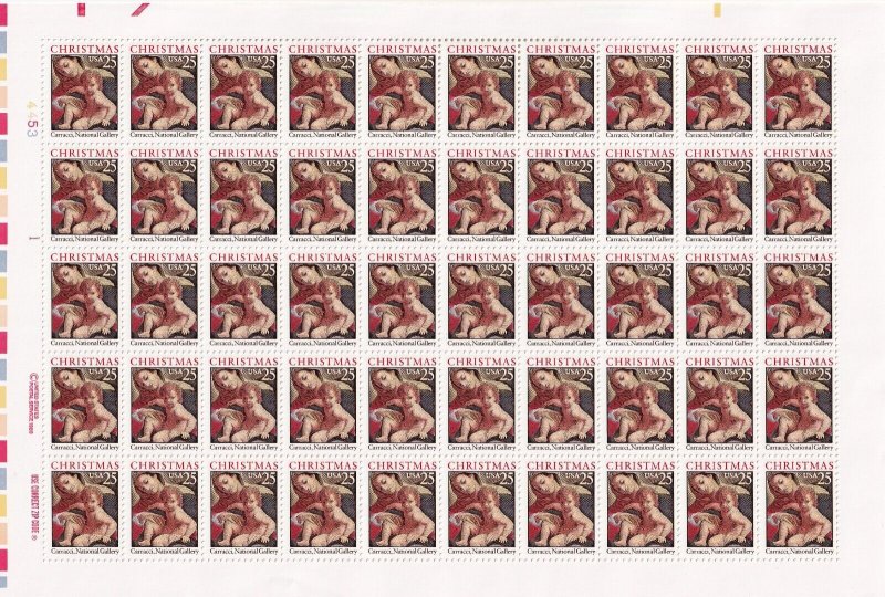 Scott #2427 Christmas Madonna & Child (Carracci) Full Sheet of 50 Stamps - MNH