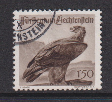 Liechtenstein  #225  used  1947  golden eagle  1.50fr