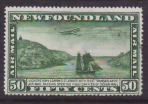 Newfoundland-Sc#C10- id40-used 50c airmail-Plane-Ship-watermarked-1931-