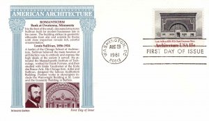 USA 1981 FDC Sc 1931 Romanticism Architecture Aristocrat Cachet Owatonna Bank