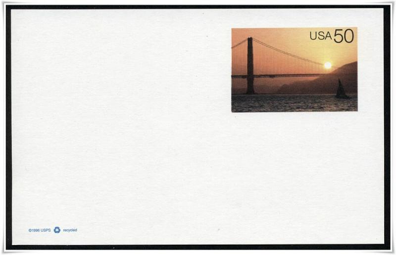 SC#UX283 50¢ Golden Gate Bridge at Sunset Postal Card Unused