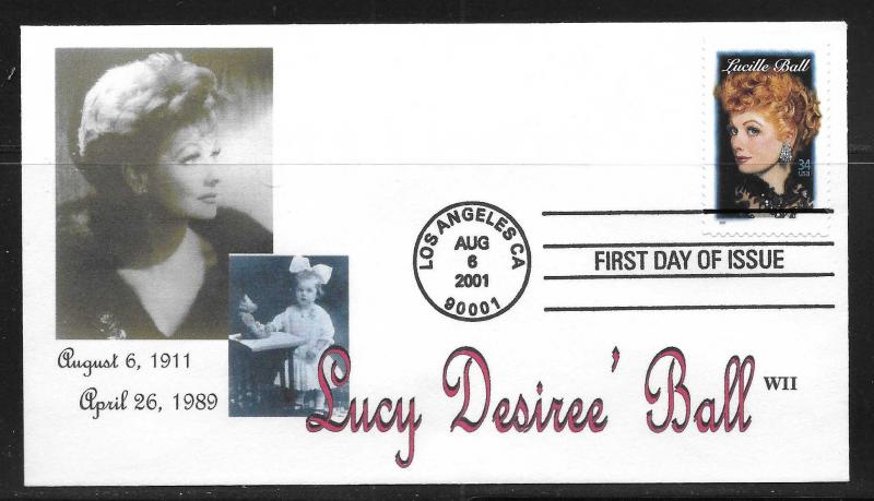 United States 3523 Lucille Ball Legends of Hollywood WII Cachet FDC (LB18)