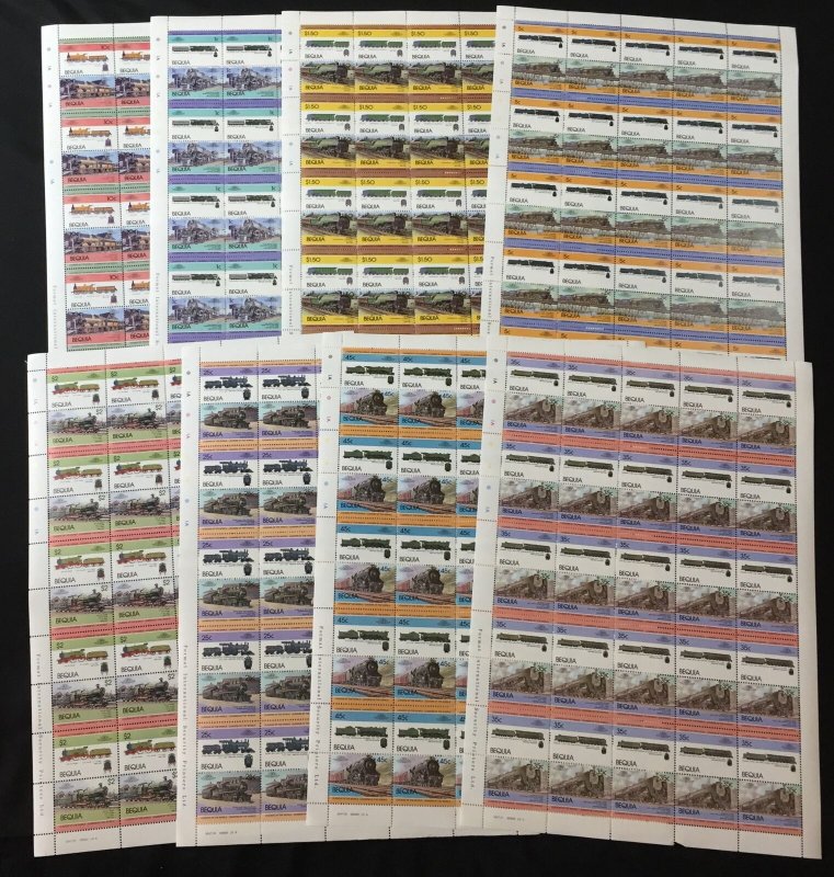 ST Vincent Bequia Trains Locomotives Sheets x 8 MNH (400 Stamps) BLK22 