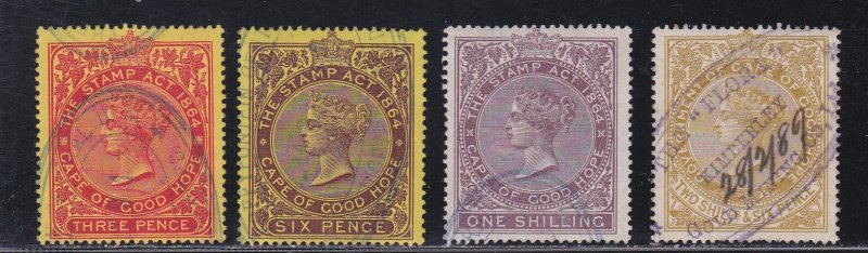 Cape of Good Hope Revenue Stamps, 4 Used Stamps