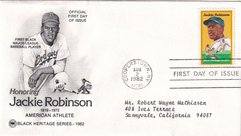 1982, Honoring Jackie Robinson, PCS, FDC (E12264)