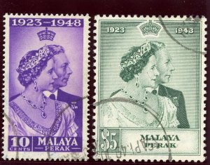 Malaya - Perak 1948 KGVI Silver Wedding set complete VFU. SG 122-123. Sc 99-100.