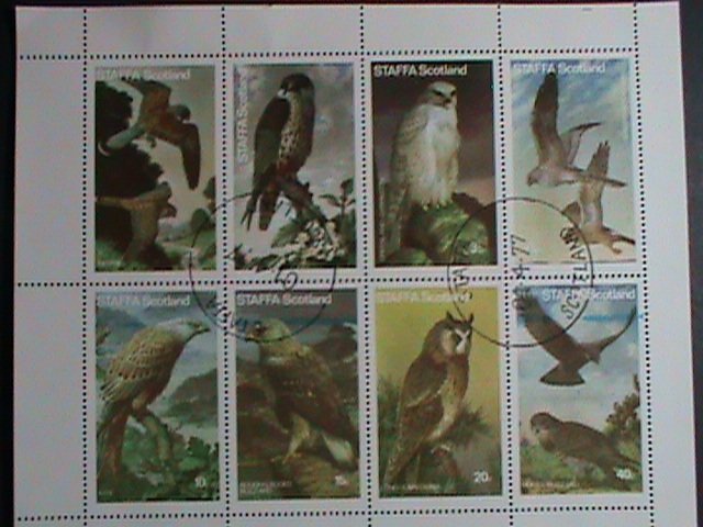 SCOTLAND-STAFFA STAMP-1977 WORLD ENDANGER BIRDS-OWLS CTO SHEET VERY FINE