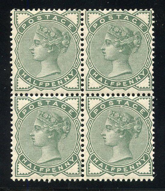 GREAT BRITAIN  SCOTT#78 QUEEN VICTORIA HALF PENNY BLOCK OF FOUR MINT NH  OG