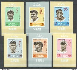 1969 Ajman Champions Of Sport Baseball #388-93 Michel 30 Euro 6Bl ** Ar088