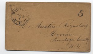 c1850 Whitehall NY black cDS and 5 rate stampless cover to Moreau [6526.481]