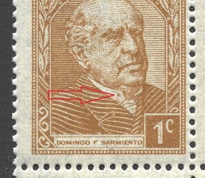 Argentina 1935-51 Sarmiento 1c Buff #419 Variety Error in BLOCK of 4 VF-NH-