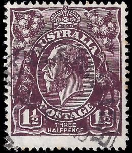 Australia 1918 Sc 63a KGV Black brown 1 1/2d UVG