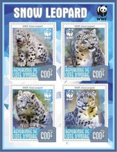 Stamps. Fauna Animals WWF Leopard  1+1 sheets perforated 2021 year Ivory Coast