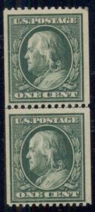 US #348 1¢ green, Coil Guide Line Pair, og NH PSE certificate, Scott $650.00